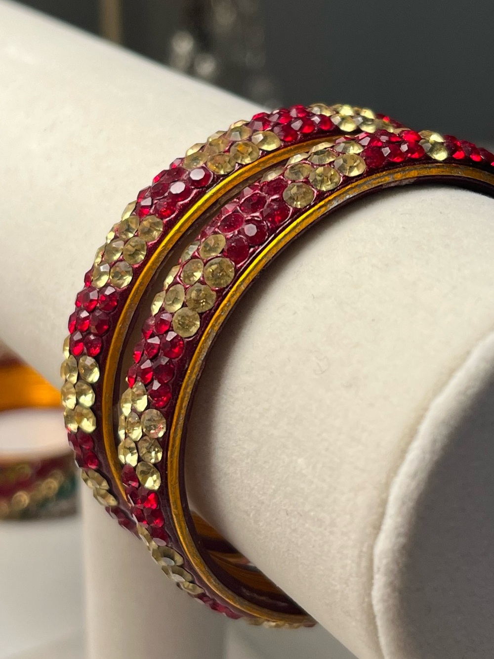 Set of 2 Red & Gold Rhinestone Bangles Size 2.2